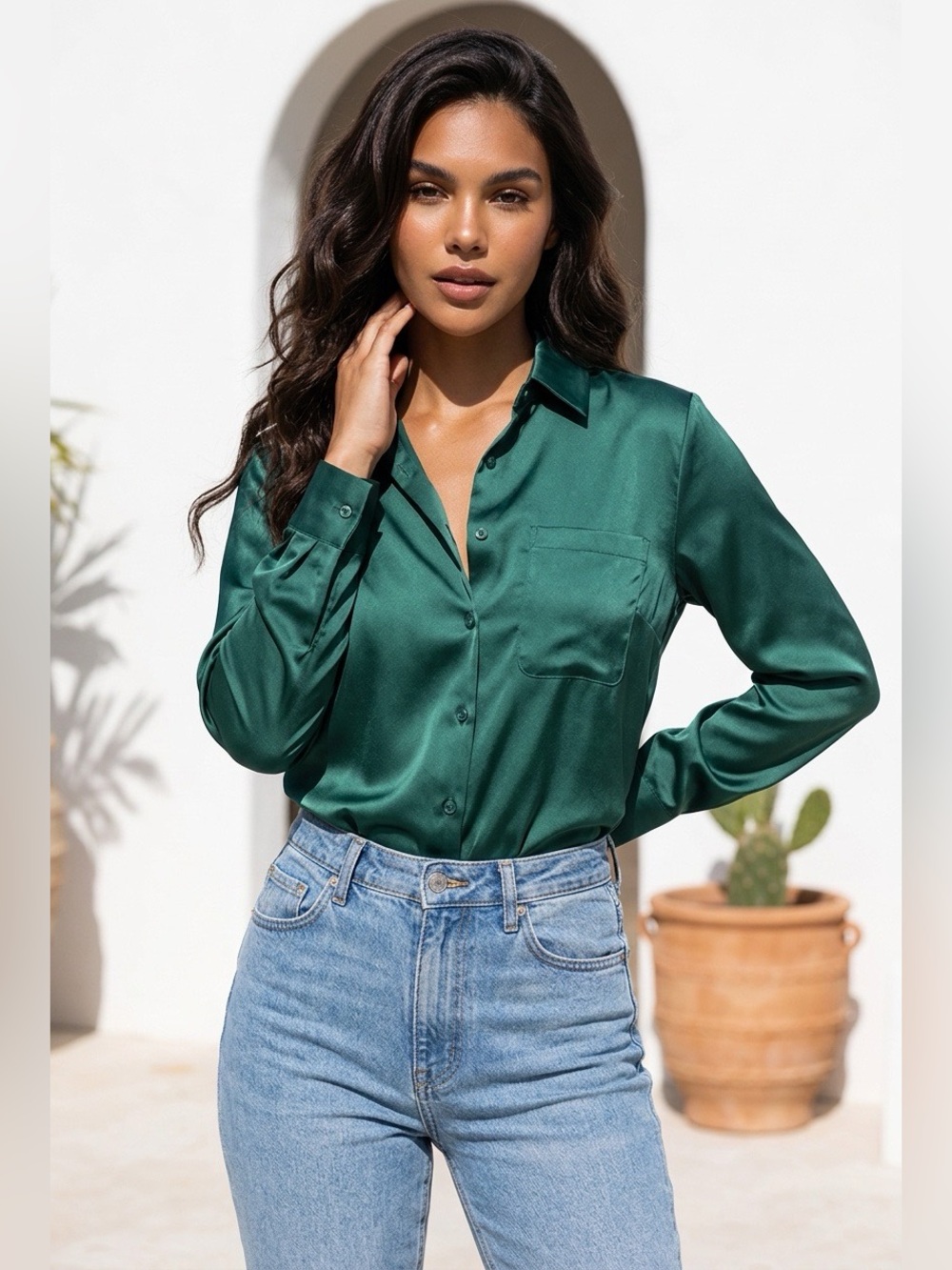 Equipment Femme Deep Emerald Silk Shirt, Size S/P